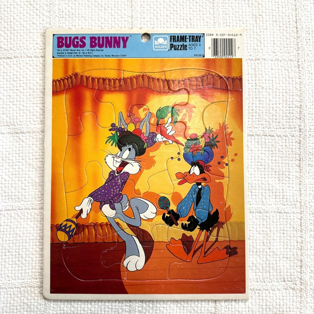 VTG Bugs Bunny Daffy Duck Golden Frame Tray Puzzle Looney Tunes Kidcore 80s